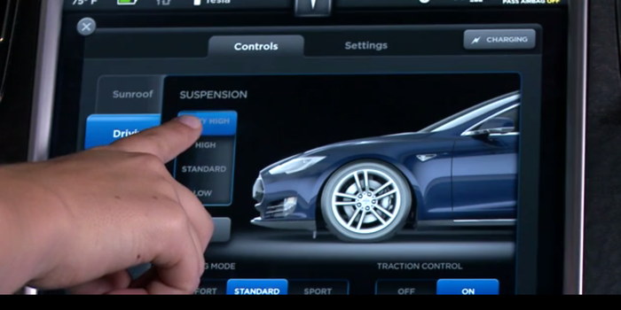 Tesla smart air suspension displayed on touch screen