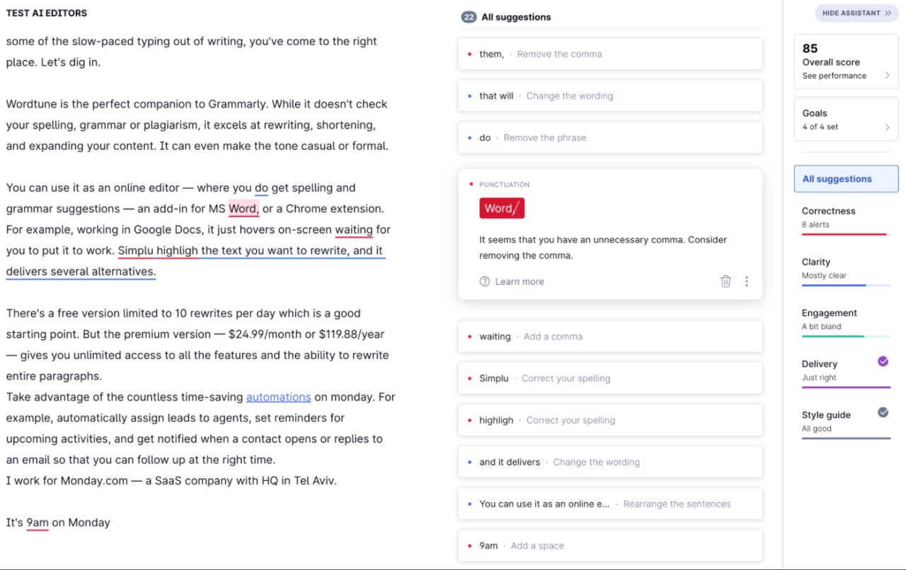 Grammarly, our pick for the best AI grammar checker overall